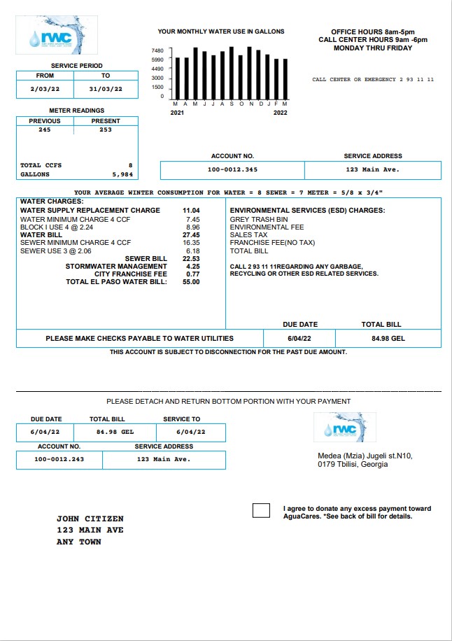 Georgia RWC water bill